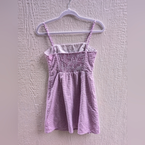 Urban Revivo Purple White Gingham Plaid Adjustable Strap Summer Sun Mini Dress 6 - Picture 7 of 7